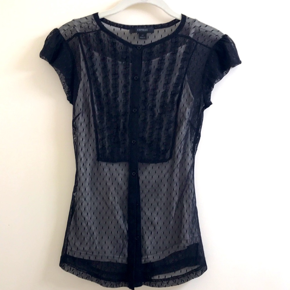 Mesh polka dot ruffle blouse